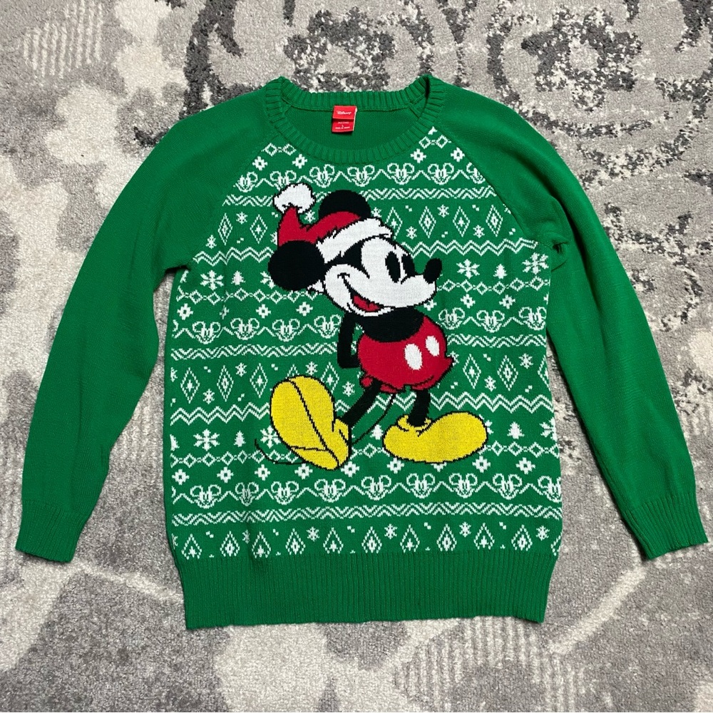 Disney Mickey Mouse Green Holiday Christmas Ugly Sweater
